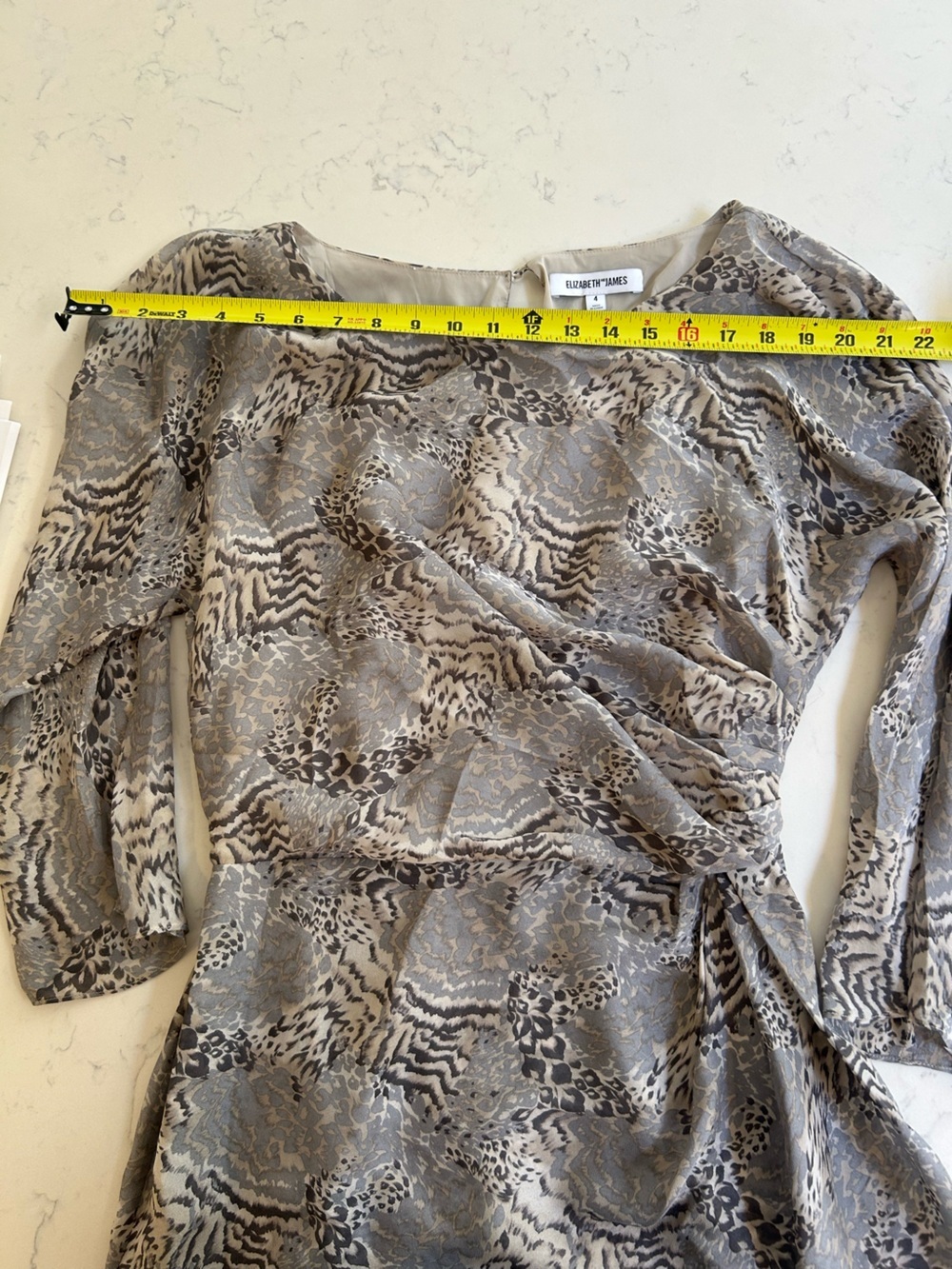 Elizabeth and James Animal Print Draped Long Sleeve Mini Dress Size 4 - Picture 13 of 16